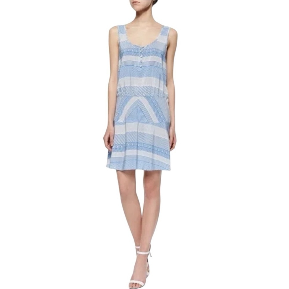 Veronica Beard 100% Silk Mixed Print Sleeveless Mini Dress - Blue White - Size 4 - Picture 3 of 8